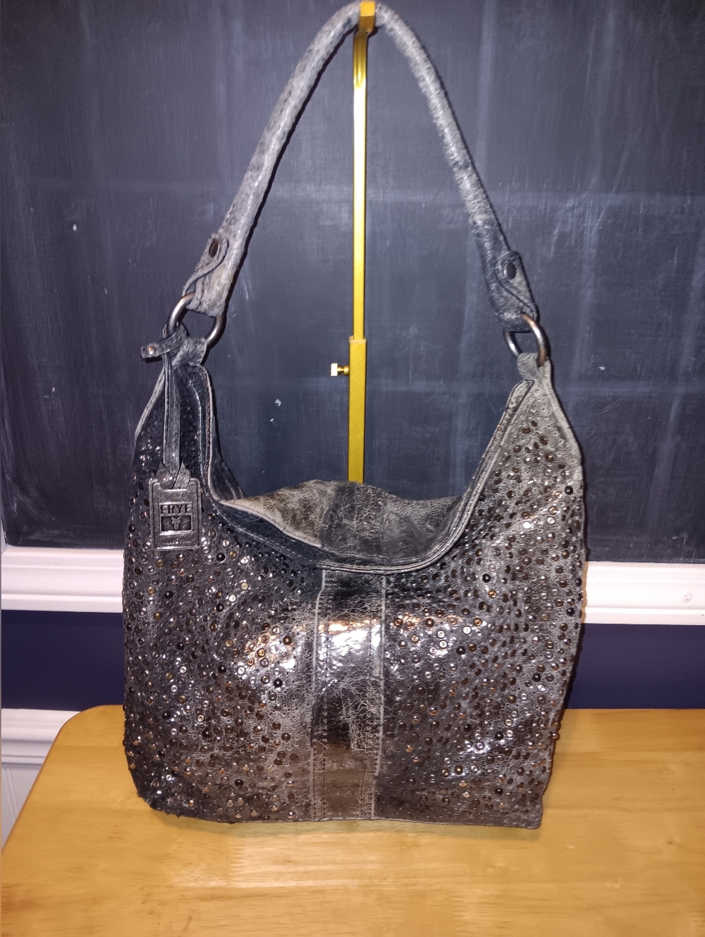 Frye Black Studded Leather Hobo Bag - Picture 1 of 4